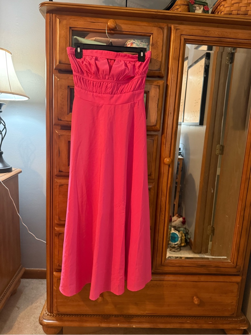 Strapless Hot Pink Maxi Skirt with Ruched Waist
